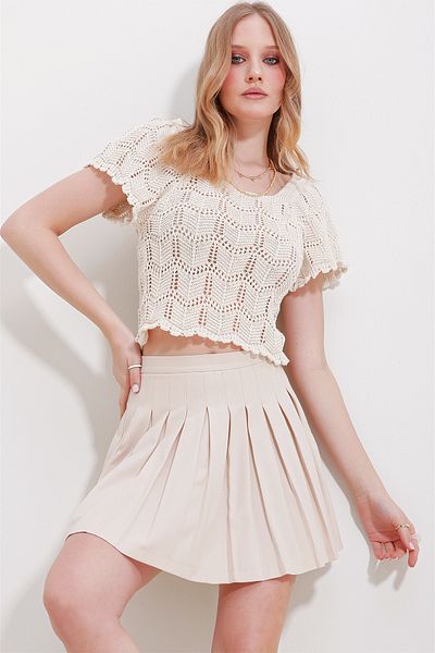 Trend Alaçatı Stili Women's Cream Square Neck Openwork Knitwear Blouse ALC-X11555