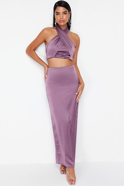 Trendyol Collection Szatén Maxi hosszúságú lila szoknya - TPRSS24ET00005