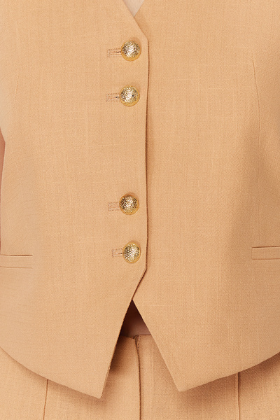 Trendyol Collection Camel Regular Premium Button Detailed Woven Linen Look Vest TWOSS24YE00031