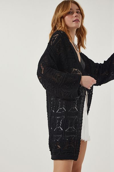 Happiness İstanbul Schwarze saisonale Strickjacke für Damen MC00257