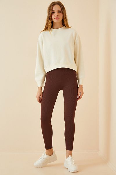 Happiness İstanbul Braune, gerippte, nahtlos gestrickte Strumpfhose für Damen XR00001