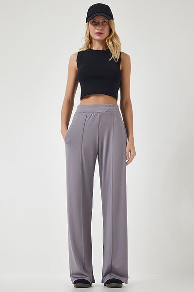 Happiness İstanbul Women's Gray High Waist Stretchy Sweatpants BF00030