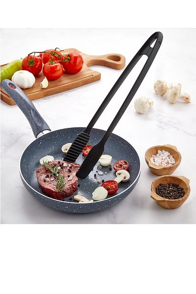 ELEGANCEV TEFLON SERVICE AND GRILL Tongs-30 CM-BLACK-220 DEGREE RESISTANT