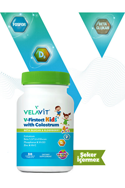 Velavit V-firstect Kids With Colostrum 30 Tablet Kolostrum, D3 Vitamini Ve Beta Glukan Içeren Gıda Takviyesi