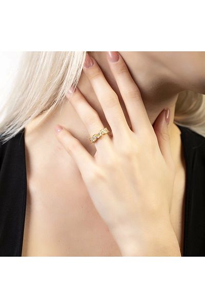 Happymodds White Zircon Stone Asymmetric Design Gold Color Free Size 925 Sterling Silver Women's Ring