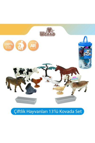 hediyecik Animal Planet Çiftlik Hayvanları Figürleri Kovada 13'lü Set 23 cm