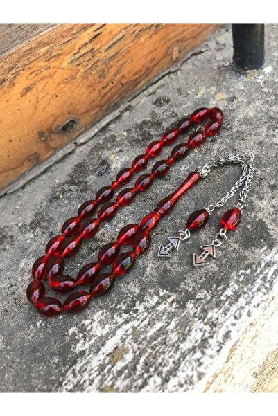 Sultan Telkari Kırmızı Tonda Yoğun Hareli Toz Kehribar Tesbih