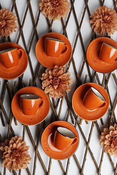 Tulü Porselen Tulu Porcelain Luna Orange Set of 6 Coffee Cups