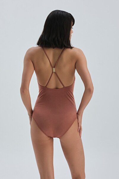 Dagi Kahve İnce Askılı Kruvaze Mayo