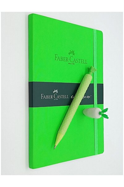 Faber Castell Σετ ατζέντας A5 με φωσφορίζον πράσινο δερμάτινο και σετ μολυβιών σιλικόνης Versatil 0,7 και γόμας