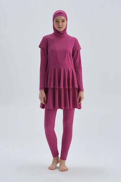 Dagi Fuchsiafarbener, langärmliger Badeanzug mit Strumpfhosen und Kleid
