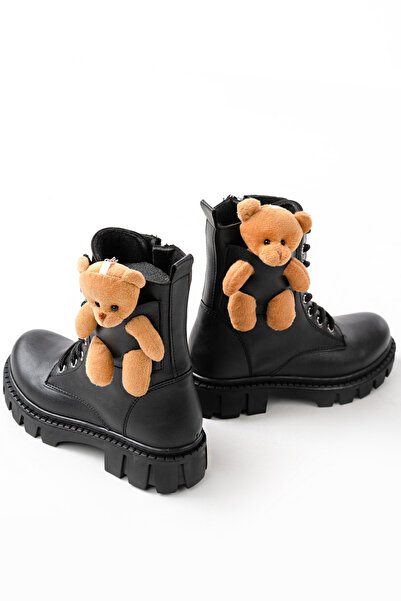 Grafen Kids Kız Çocuk Su Geçirmez Garantili Anatomik Kalın Taban Ayıcık Aksesuarlı Bağcıklı Fermuarlı Bot