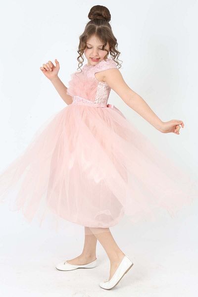 Asortik Kids Παιδικό βραδινό φόρεμα σε πούδρα Νυφικό με μοτίβο γκουπέρ