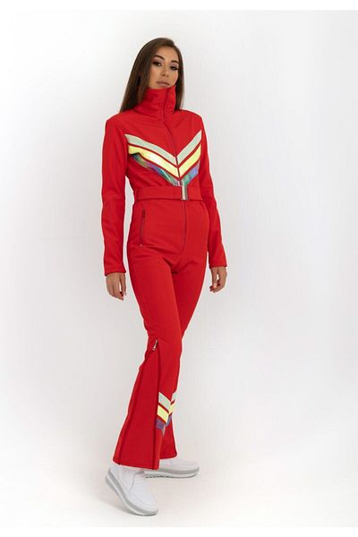 serpildinc Red Ski Jumpsuit with Neon Stripes