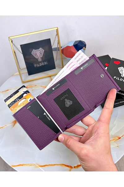 Fil Deri Mechanical Wallet Genuine Leather Automatic Card Holder