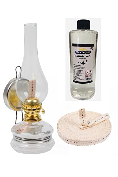 AYMAGNET Klasik Gaz Lambası 500 Ml Şeffaf Kandil Yağı Ve + 1 Mt Fitil Kamp Lambası Seti