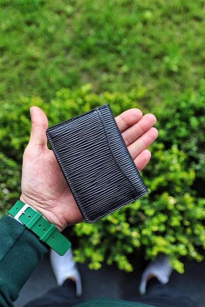 Crew Leather Μαύρη δερμάτινη θήκη κάρτας & πορτοφόλι με σχέδιο
