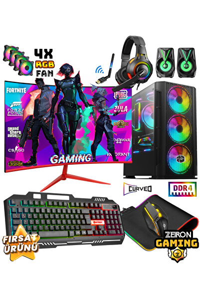 Zeiron Afx90 Ryzen 5-3600 32GB DDR4 Ram 256GB SSD + 1TB HDD GTX1050Ti 27" Curved Oyuncu Masaüstü Bilgisayar
