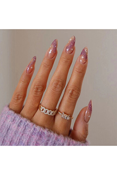 TipsArt Simli Desenli Badem 24’lü Takma Tırnak Seti ve Zararsız Yapıştırıcı