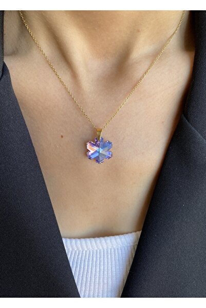 İNN JEWELLERY قلادة من الفولاذ المقاوم للتشويه سعة 316 لتر ومضادة للحساسية على شكل زهرة اللوتس الأرجوانية