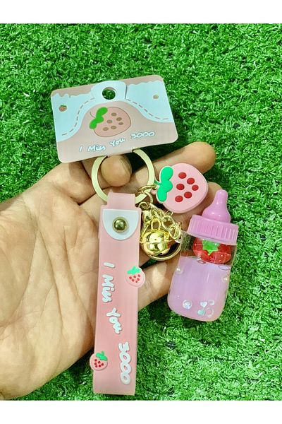 Meyra Accessories Luxury Cute Watery Strawberry Baby Bottle Car Bag Ornament Keychain