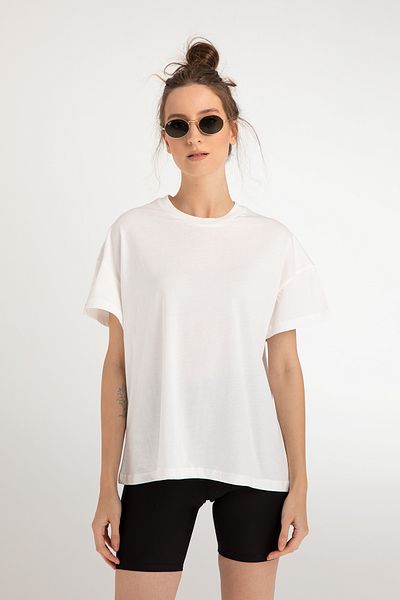 SHEISMONO Cotton Oversize/wide Fit Crew Neck Basic T-shirt Λευκό
