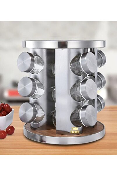megame 3 Katlı 12'li 360 Derece Dönebilen Cam Tuz Ve Baharatlık Standı 12 Li ...