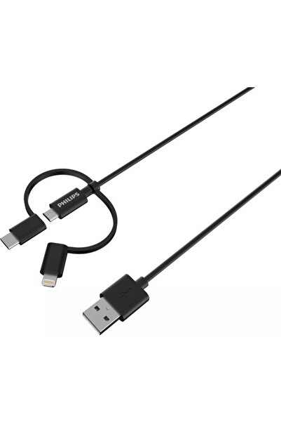 Philips Dlc3106t 3in1 Micro Usb-lightining-type-c Şarj Ve Data Kablosu 2m Siyah