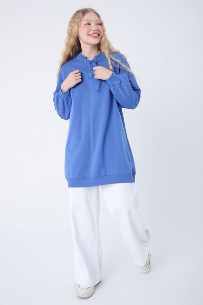 ALLDAY Parliament Cotton Sweat Tunic with Lace Detail on the Collar, Comfortable Fit