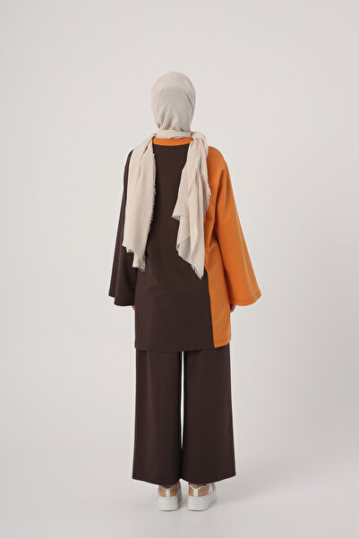 ALLDAY Keserűbarna, kétszínű kamisole zsebes, részletes napi öltöny