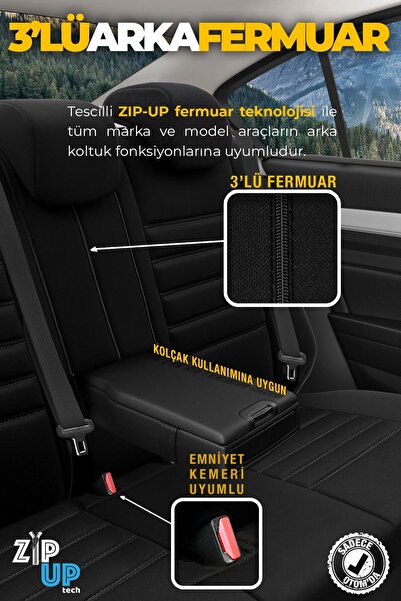 Otom Oto Koltuk Kılıfı Tam Set Ortopedik Özel Tasarım Siyah Gri - Individual