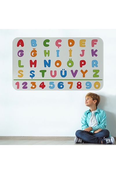 Harita Sepeti Educational Colorful Turkish Alphabet and Number Training Sticker, Children's Room, Kindergarten Wall Sticker-3892