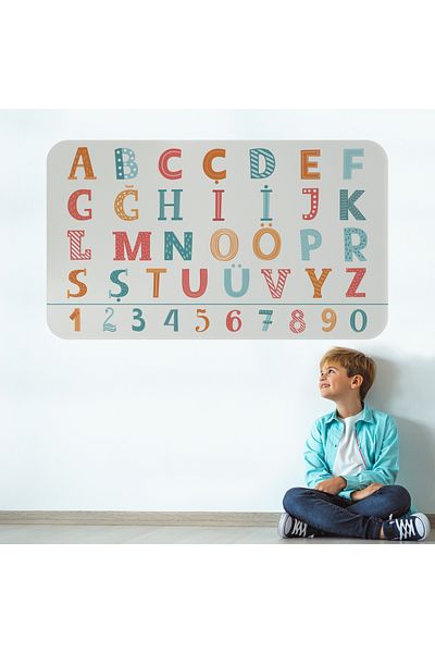Harita Sepeti Patterned Colorful Educational Turkish Alphabet and Number, Children's Room, Kindergarten Wall Sticker-3900