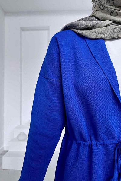 Ka Hijab Cardigan Hijab mercerizat cu buzunar dublu în talie - Saks Blue