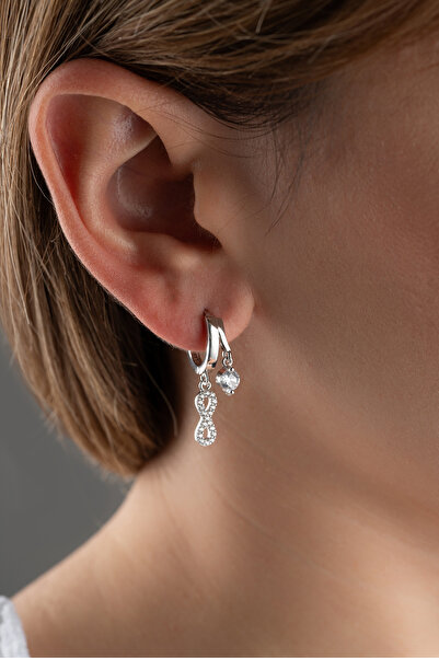 Silvano Jewelry 925 Ayar Gümüş Çift Sonsuzluk Taşlı Küpe