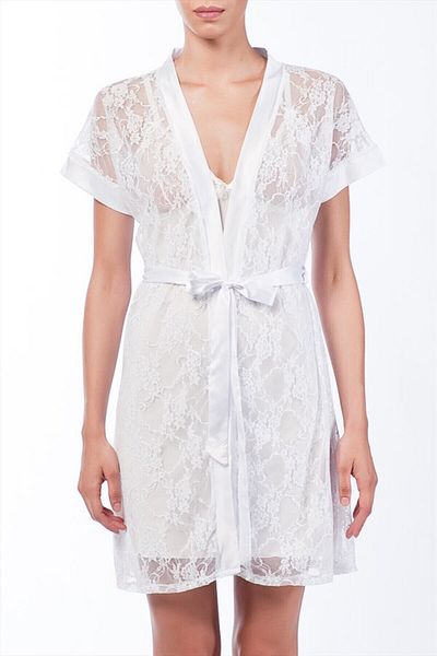 Pierre Cardin Women's White 4074 Lace Dressing Gown