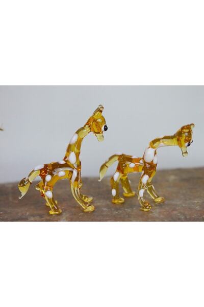 ADAMODART Zürafa El yapımı Dekoratif Cam Biblo 3'lü Set