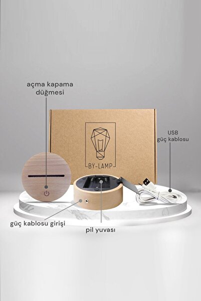 BY-LAMP Yüzüklerin Efendisi Figürlü Dekoratif Hediye Led Masa Lambası | 7 Işık Rengi | Ahşap Taban