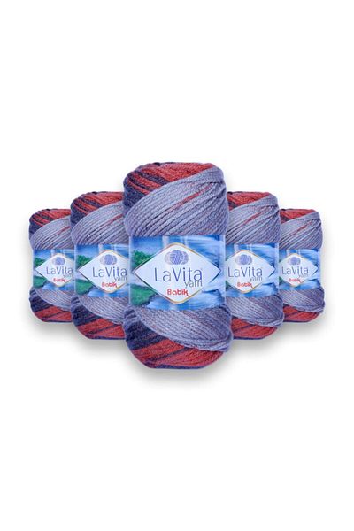 LaVita Yarn Tie-dye, ață de tricotat manual, pachet de 5, ață Taka (DG08-ORKİDE)