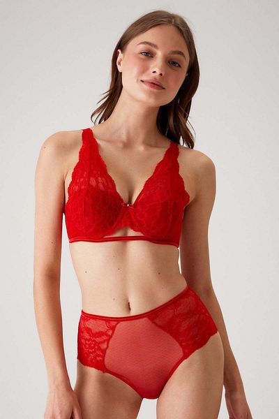 Pierre Cardin Genoa 4840 red Soft Push Up Lace Bra and High Waist PantY Lingerie Set