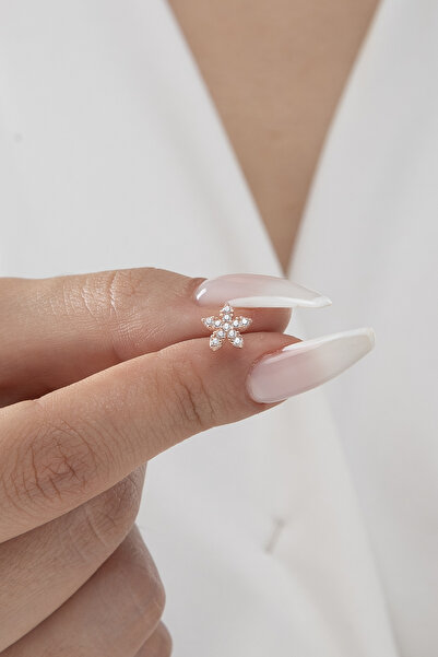 ESSARE 925 Ayar Rose Kaplama Gümüş Minimal Kır Çiçeği Kadın Küpe