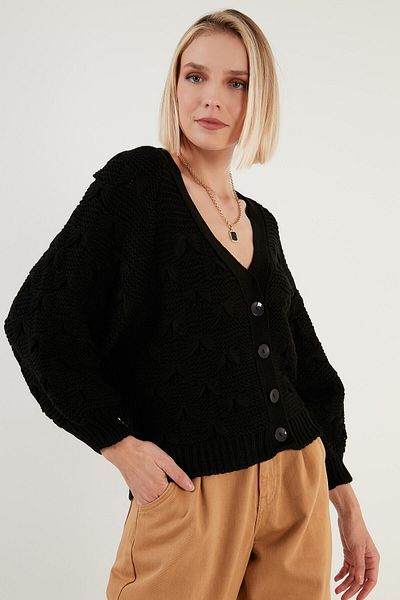 Lela V-Neck Buttoned Knitted Knitted Cardigan Women's Cardigan 6310007