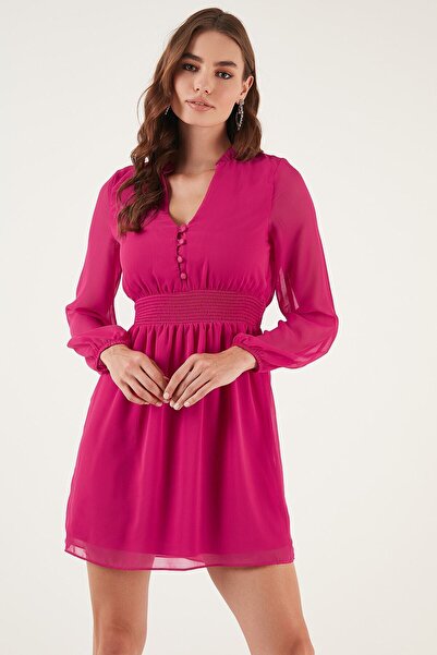 Lela Μίνι Φόρεμα με λαιμόκοψη V-λαιμόκοψη με κουμπιά σιφόν 611EL01433