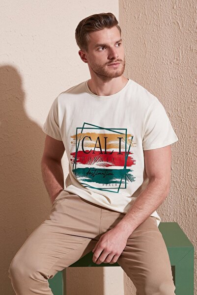 Buratti Baskılı % 100 Pamuk Bisiklet Yaka Slim Fit T Shirt Erkek T Shirt 541c...