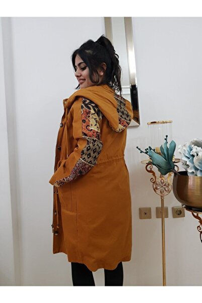 FERGAN Taba Etnik Desen Nakışlı Trençkot