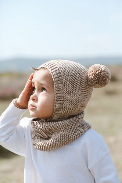DERY BABY Pompom Bonnet, Beret and Neck Collar Set-Milk Brown