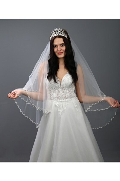 paris in paris طرحة زفاف مطرزة باللؤلؤ بطبقتين - حجاب زفاف بطول 1 متر مع مشط ...