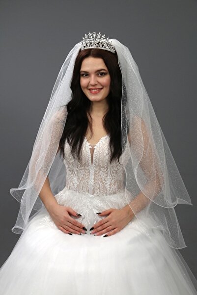 paris in paris Ασημί νυφικό πέπλο δύο στρώσεων Πέπλο γάμου μήκους 1 μέτρου με...