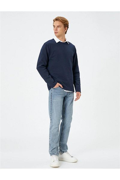 Koton 4wam70188mk 716 Marineblauer Jersey-Pullover für Herren