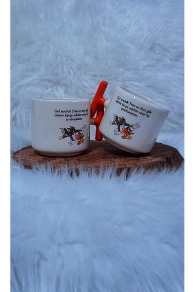 GameFruy 2-Piece Tom & Jeryy Cream Color Written Special Design T Mug Double Cup